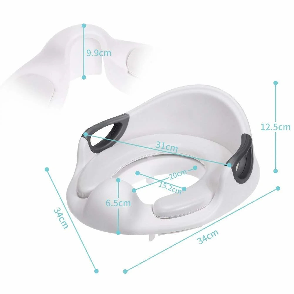 Potty Trainer Toilet Seat for Kids - Adjustable Security Levers, Cushioned Handles & Backrest, Anti-Slip - White
