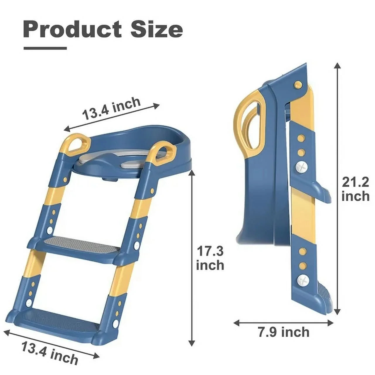 Potty Training Seat with Step Stool Ladder, Foldable Training Seat with Handles, Height Adjustable for Toddlers（Blue)