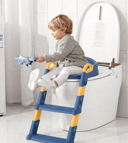 Potty Training Seat with Step Stool Ladder, Foldable Training Seat with Handles, Height Adjustable for Toddlers（Blue)
