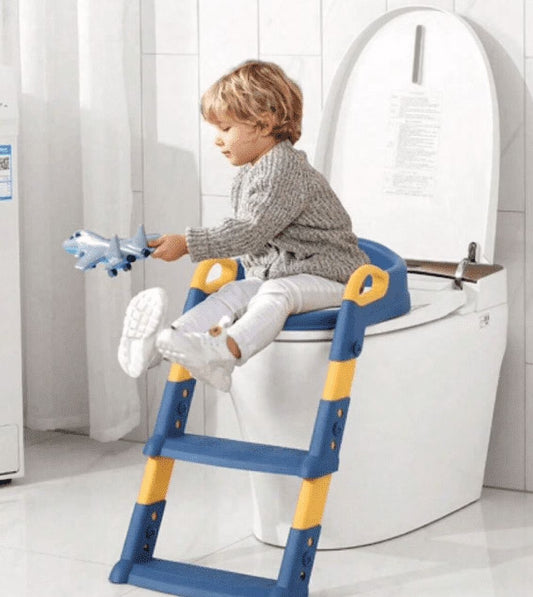 Potty Training Seat with Step Stool Ladder, Foldable Training Seat with Handles, Height Adjustable for Toddlers（Blue)