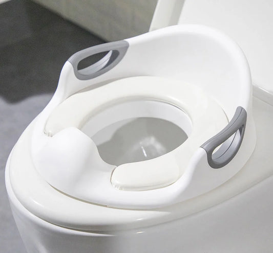 Potty Trainer Toilet Seat for Kids - Adjustable Security Levers, Cushioned Handles & Backrest, Anti-Slip - White